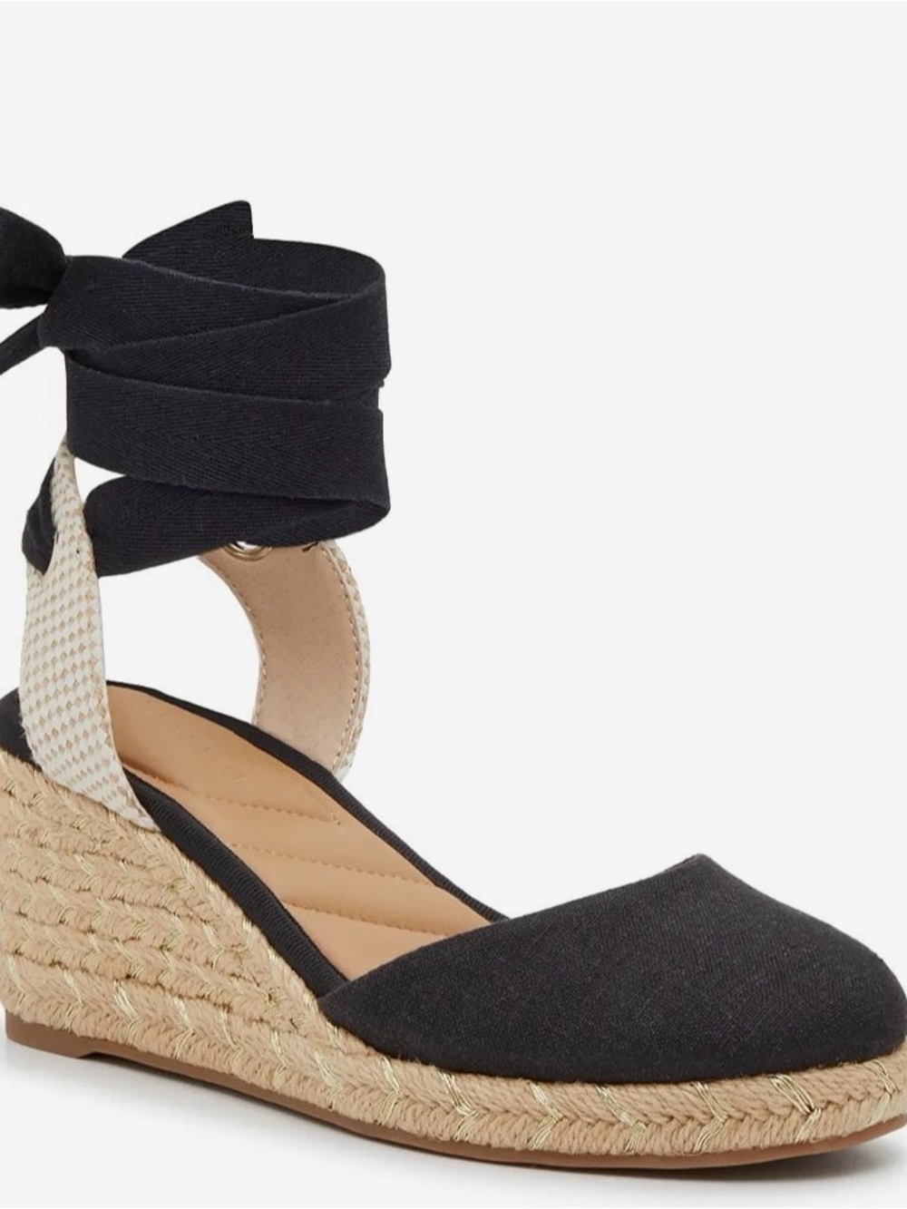 Kelly & Katie Goldie Wedge Sandal - Black Espadrille Tie-Ankle Wedge Sandals